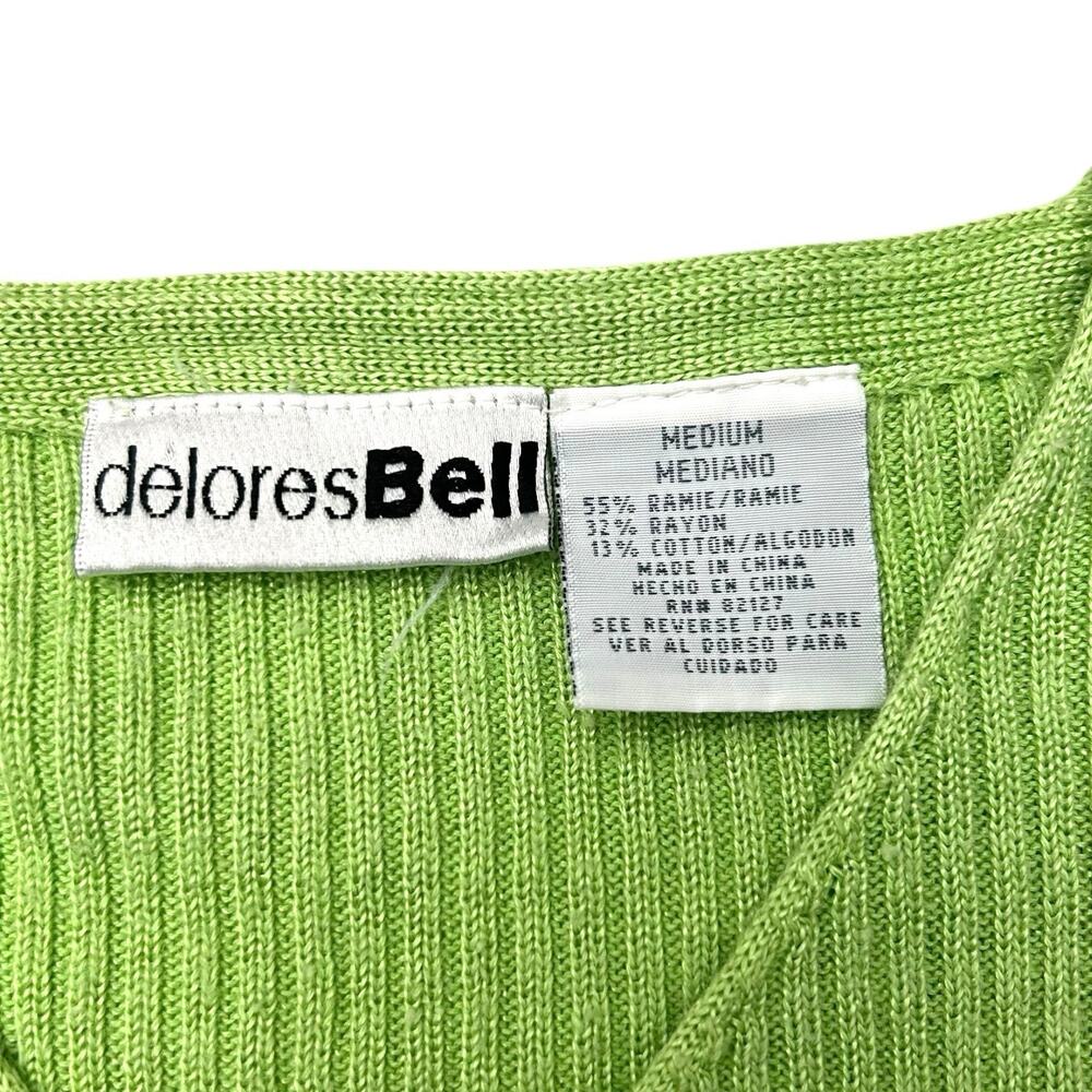 VTG Delores Bell Sz M Lime Green Ribbed Ramie Blend Cropped Long Sleeve Top Y2K - Picture 11 of 12